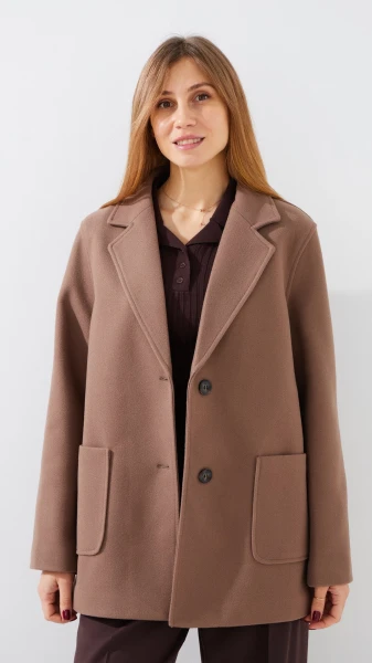 Купить Пальто однотонное женское GENUA G01120-0002 4XL Кофейный Артикул: 2000999413148 Фото №1