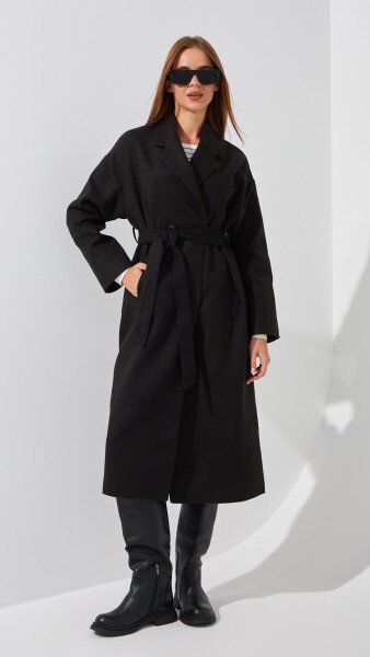 Купить Пальто однотонное женское On me 02 L Черный Артикул: 2000999163005 Фото №2