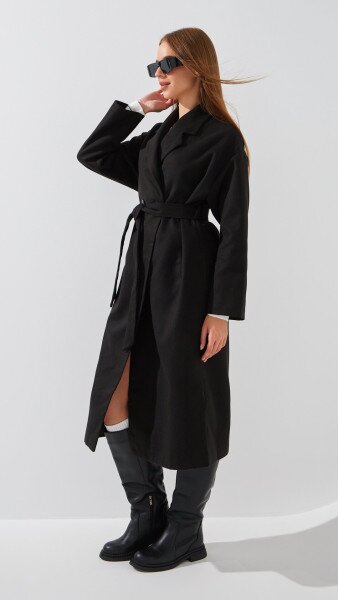 Купить Пальто однотонное женское On me 02 L Черный Артикул: 2000999163005 Фото №4
