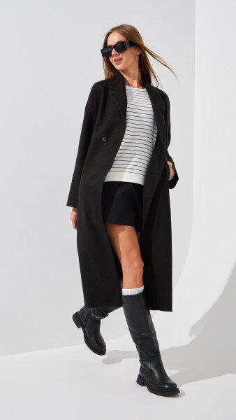 Купить Пальто однотонное женское On me 02 L Черный Артикул: 2000999163005 Фото №5