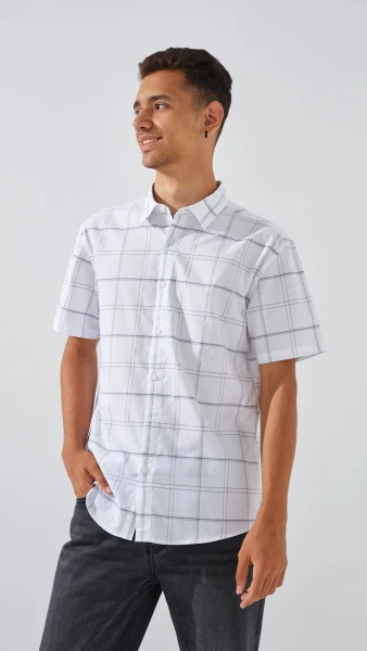 Купити Сорочка кежуал з візерунком чоловіча  EB8802 2XL Біло-сірий Артикул: 2000991063808 Фото №1