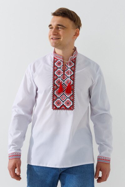 Купить Рубашка вышиванка мужская Француз S Бело-красный Артикул: 2000990330505 Фото №1