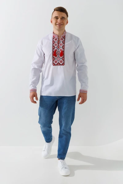 Сорочка вишиванка чоловіча  Француз L Біло-червоний  Фото №1