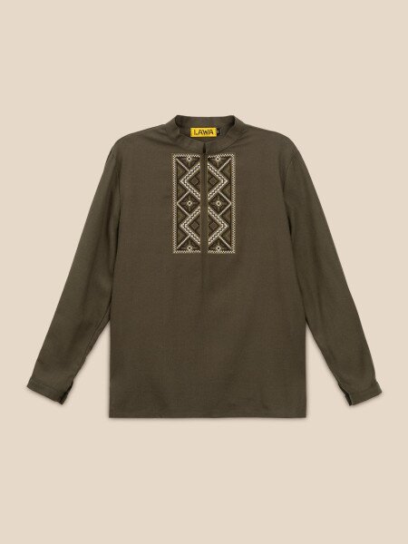 Купить Рубашка вышиванка для мальчика LAWA E-BB02302 140 см Хаки Артикул: 2000999576119 Фото №7