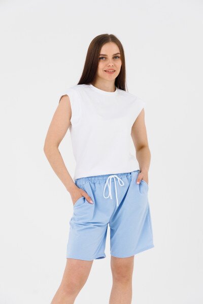 Купити Шорти однотонні жіночі  02 baza 50 Блакитний Артикул: 2000989694755 Фото №5