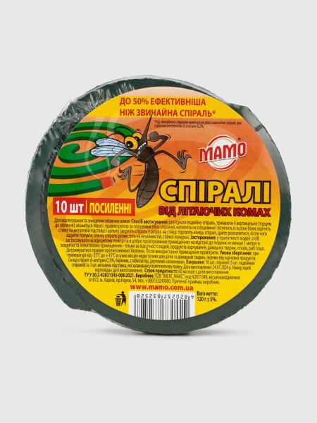 Купить Спирали от летающих насекомых МАМО 32528 120 г (4820237832528) Артикул: 4820237832528 Фото №1