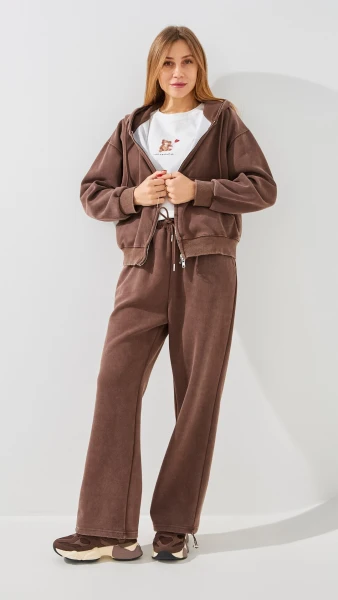 Купить Спортивный костюм палаццо однотонный женский GENUA 6656 2XL Коричневый Артикул: 2000999407192 Фото №2