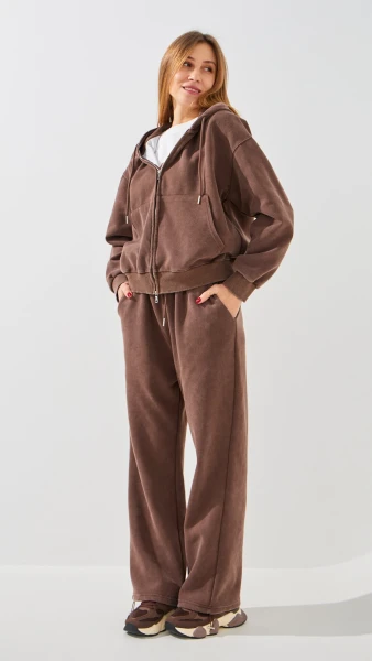 Купить Спортивный костюм палаццо однотонный женский GENUA 6656 2XL Коричневый Артикул: 2000999407192 Фото №4