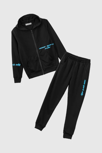 Спортивный костюм (кофта+штаны) для мальчика XHZ-0599 146 см Черно-голубой (2000990732996D)  Фото №6