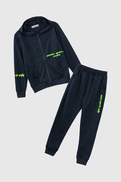 Спортивный костюм (кофта+штаны) для мальчика XHZ-0599 146 см Темно-синий с салатовым (2000990733054D)  Фото №6