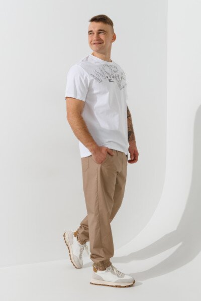 Купити Штани джогери однотонні чоловічі  1402 S Темно-бежевий Артикул: 2000991021945 Фото №3