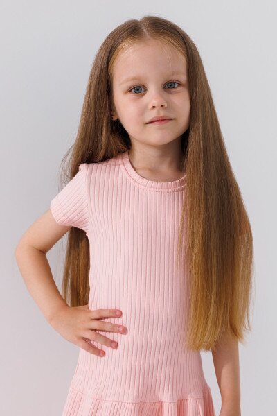 Купить Платье однотонное для девочки Ecrin 5375 110 см Пудровый (2000990475619S) Артикул: 2000990475619 Фото №3