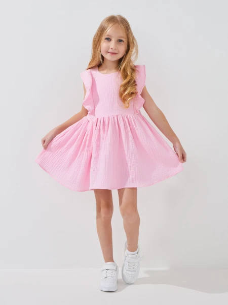 Купити Сукня однотонна для дівчинки Aura Style 5006-1 128 см Рожевий Артикул: 2000999546815 Фото №1