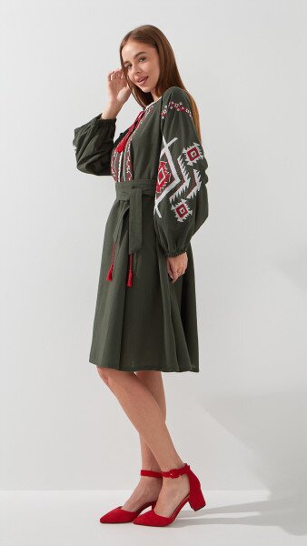 Купити Сукня вишиванка жіноча Es-Q 5639 L Хакі Артикул: 2000999204302 Фото №6