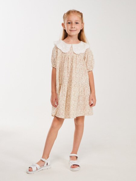 Купить Платье с узором для девочки Aura Style 5011 92 см Бежевый Артикул: 2000999566639 Фото №1
