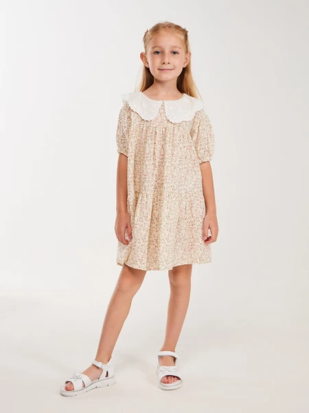 Купить Платье с узором для девочки Aura Style 5011 98 см Бежевый Артикул: 2000999566592 Фото №1