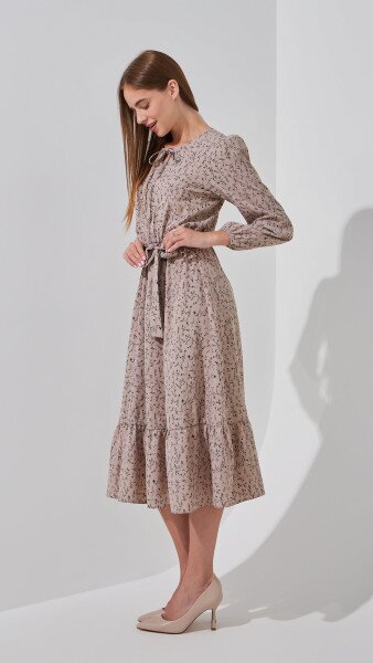 Купить Платье с узором женское On me 2410 S Бежевый Артикул: 2000999166778 Фото №4