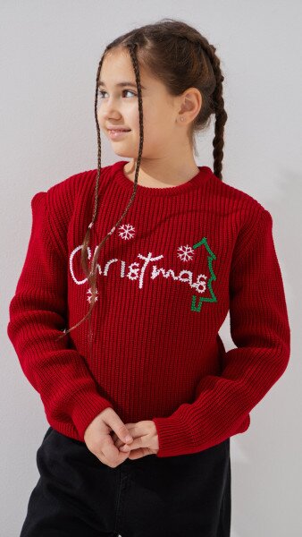 Купити Светр з принтом для дівчинки Erceylan LN25104 Christmas 116 см Червоний Артикул: 2000999324376 Фото №1