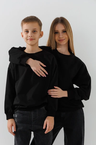 Світшот однотонний унісекс First Kids 0070 158 см Чорний  Фото №1