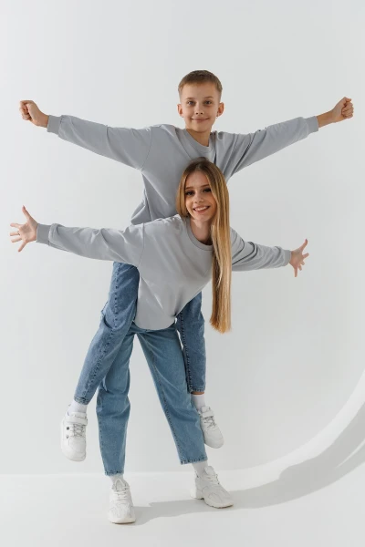Світшот однотонний для хлопчика First Kids 0070 158 см Світло-сірий  Фото №1