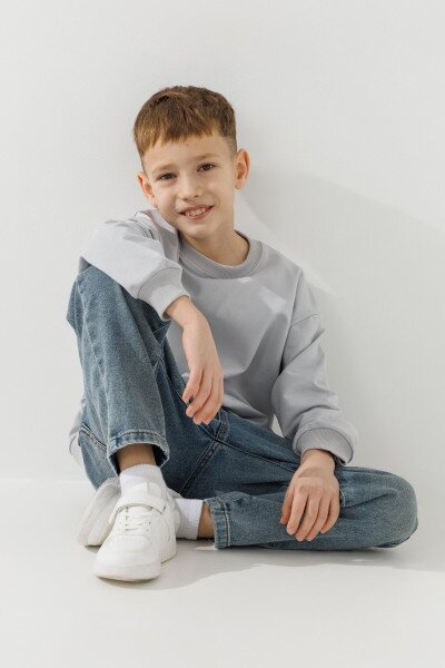 Купить Свитшот однотонный для мальчика First Kids 0128 110 см Светло-серый Артикул: 2000990974624 Фото №3