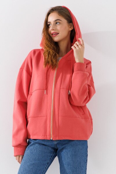Купить Толстовка однотонная женская 24-103 4XL Терракотовый Артикул: 2000990652669 Фото №3