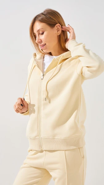 Купити Толстовка однотонна жіноча On me onme-100 4XL Вершковий Артикул: 2000999362798 Фото №3