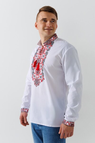 Купить Вышиванка мужская Полковник 3XL Бело-красный Артикул: 2000990883940 Фото №5