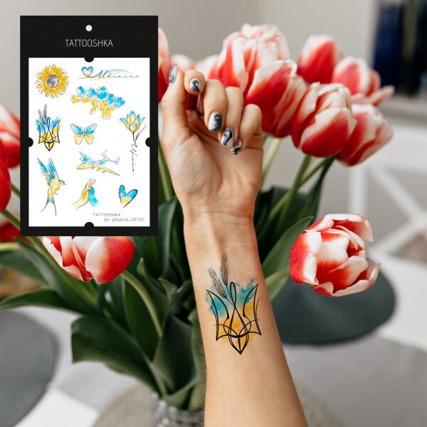 Купить Временные тату набор 10 тату Tattooshka "Украинская акварель" LB-138 (5805800013510) Артикул: 5805800013510 Фото №3