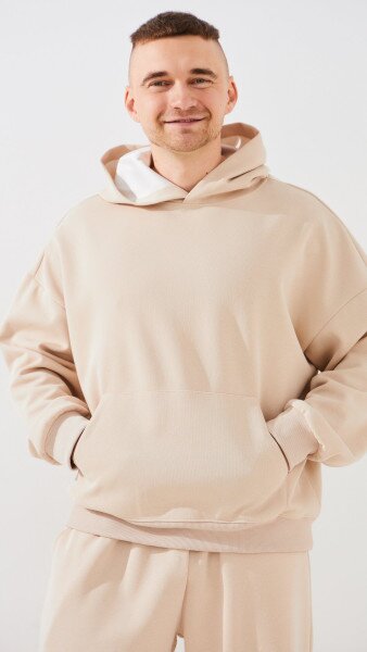 Купить Худи однотонный мужской GENUA G01223-0007 S Бежевый Артикул: 2000999394423 Фото №3