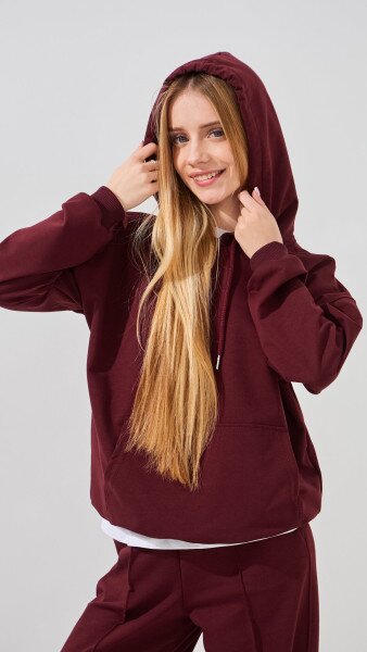 Купить Худи однотонный для девочки LAWA GBC02327 140 см Вишневый Артикул: 2000999452260 Фото №3