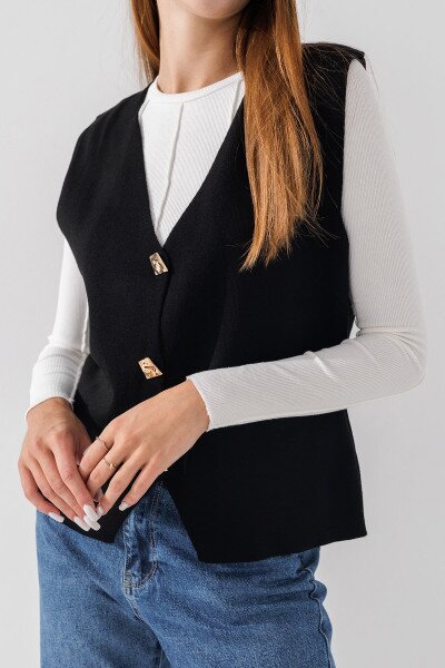 Купити Жилет однотонний трикотажний жіночий Park karon 10840 One size Чорний (2000990651198D) Артикул: 2000990651198 Фото №3