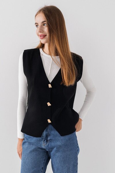 Купити Жилет однотонний трикотажний жіночий Park karon 10840 One size Чорний (2000990651198D) Артикул: 2000990651198 Фото №1