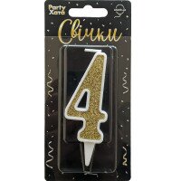 Свічка-цифра &quot;4&quot; гліттер золото в білому Party Хата 1502-5803 9.5 см (2000990660282)