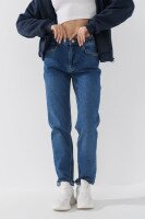 Джинсы однотонные Mom Fit женские D-655 34 Синий (2000990276254D)  Фото №0