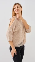 Купить Джемпер однотонный женский Pomella 2661 One Size Бежевый Артикул: 2000999492761 Миниатюра фотографии № 3