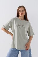 Футболка с принтом женская 6660-MP One Size Оливковый (2000990567819D)  Фото №2