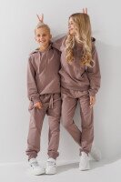 Костюм худі+штани однотонний дитячий Dinomin DM2401-1 146 см Бежевий (2000990558336D)  Фото №1