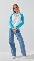 Купить Лонгслив с принтом для девочки LAWA P-GB02336 134 см Бело-бирюзовый Артикул: 2888000019370 Миниатюра фотографии № 2
