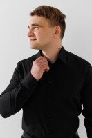 Рубашка классическая однотонная мужская LAWA MBC02310 S Черный  Фото №3