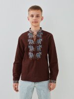Купить Рубашка вышиванка для мальчика Dinomin D3108 128 см Коричневый Артикул: 2000999498473 Миниатюра фотографии № 1