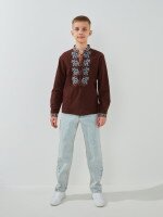 Купить Рубашка вышиванка для мальчика Dinomin D3108 128 см Коричневый Артикул: 2000999498473 Миниатюра фотографии № 2