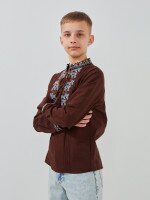 Купить Рубашка вышиванка для мальчика Dinomin D3108 128 см Коричневый Артикул: 2000999498473 Миниатюра фотографии № 3