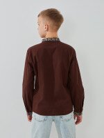Купить Рубашка вышиванка для мальчика Dinomin D3108 128 см Коричневый Артикул: 2000999498473 Миниатюра фотографии № 4