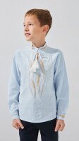 Купити Сорочка з вишивкою для хлопчика Dinomin D2889-1 116 см Блакитний Артикул: 2000999143458 Фото мініатюра № 1