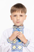 Сорочка з вишивкою для хлопчика КОЗАЧОК ТРИЗУБ 104 см Синьо-жовтий (SC)  Фото №1