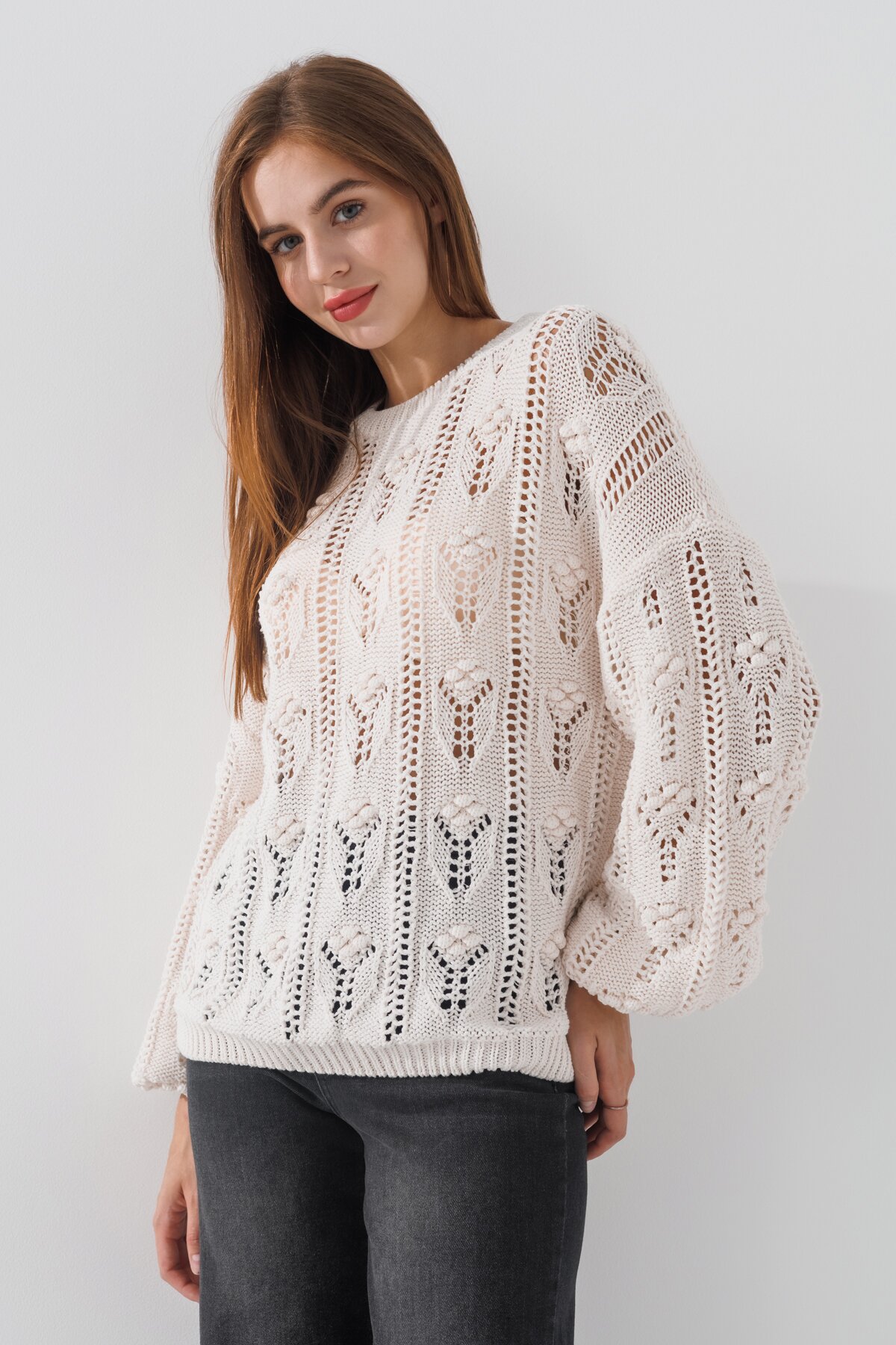 Джемпер однотонний жіночий Femme 2022 One Size Молочний (2000990221407D)  Фото №3