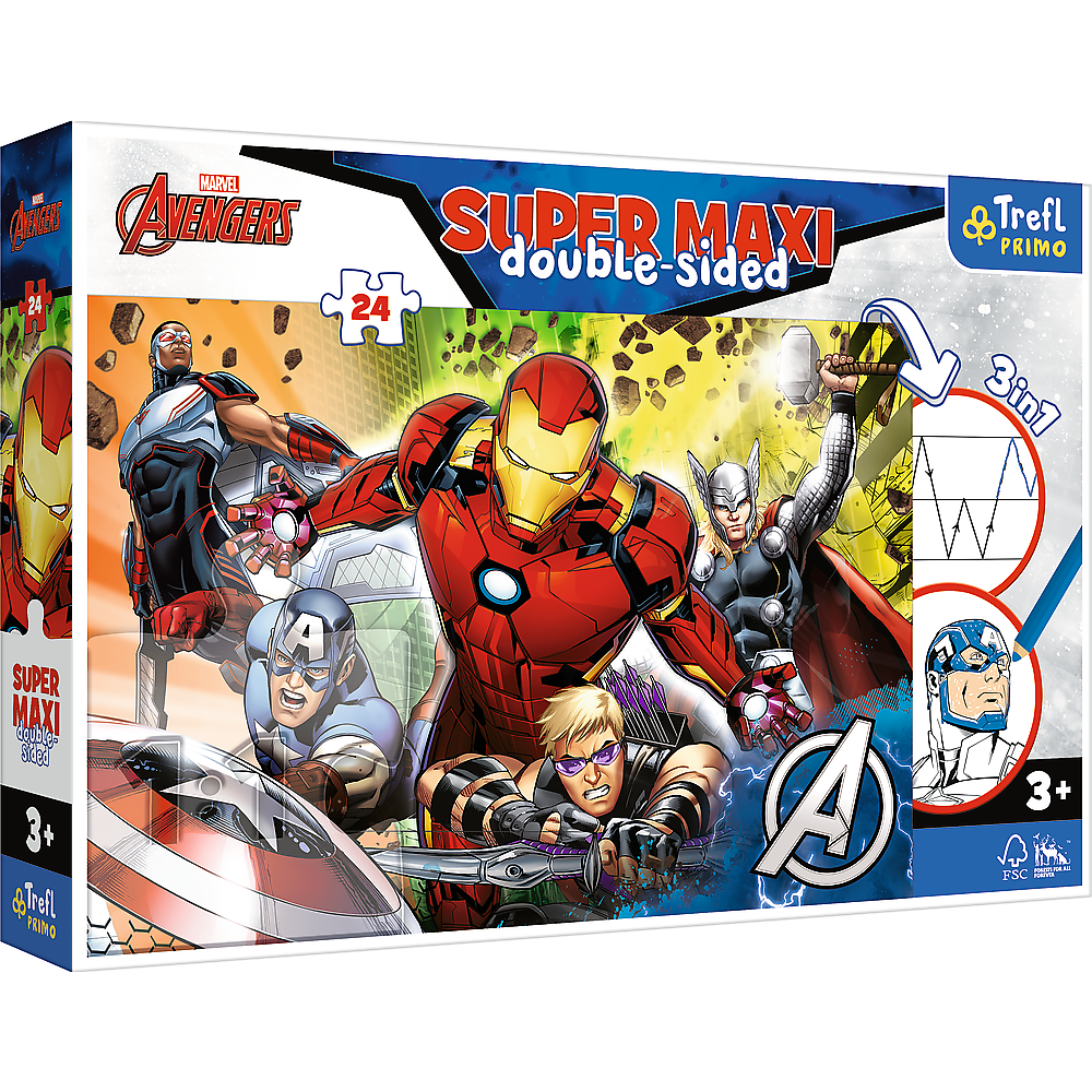 Пазли + розмальовка Trefl 41007 &quot;Разом сильніші&quot; Marvel: Месники (24 ел. SUPER MAXI) (5900511410075)