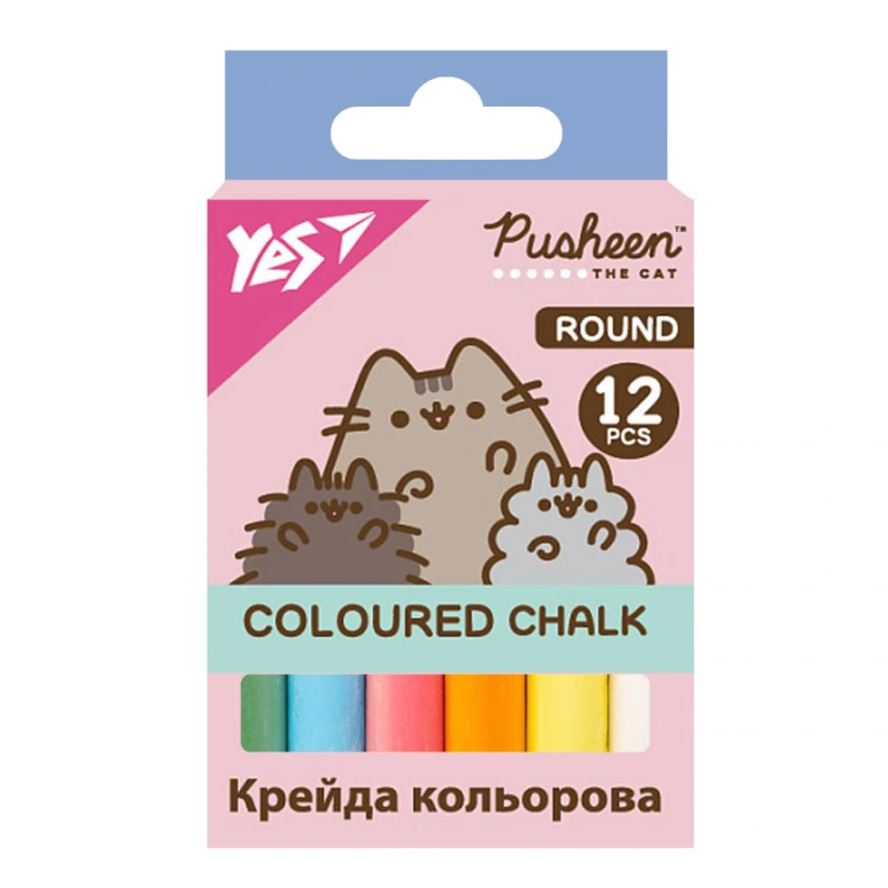 Купити Крейда кольорова YES 400556 "Pusheen" 12 шт. Різнокольоровий Артикул: 5056574458063 Фото повноекранне №1