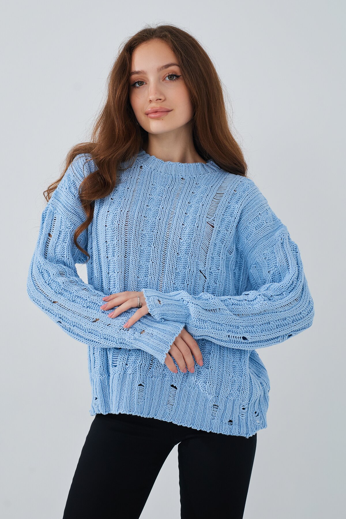 Джемпер однотонный женский Femme 1002 One Size Голубой (2000989870654D)  Фото №0